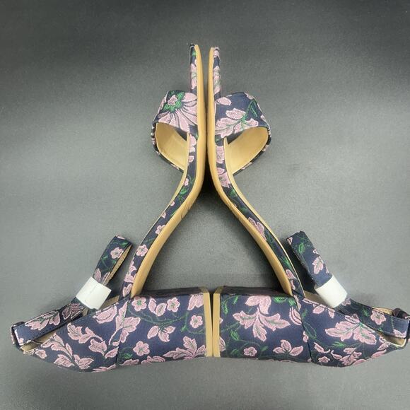 CL by Laundry Women 8.5M Navy Pink Floral Ankle Strap Block Heel Open Toe Sandal - Picture 4 of 8